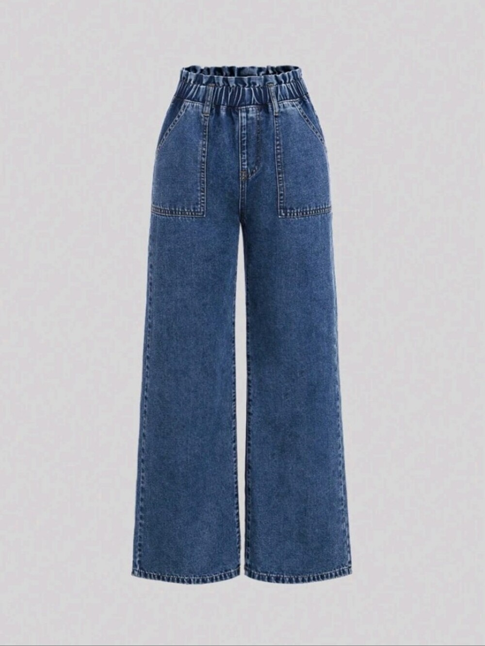 Wide Leg Paperbag Waist Jeans - Blue
